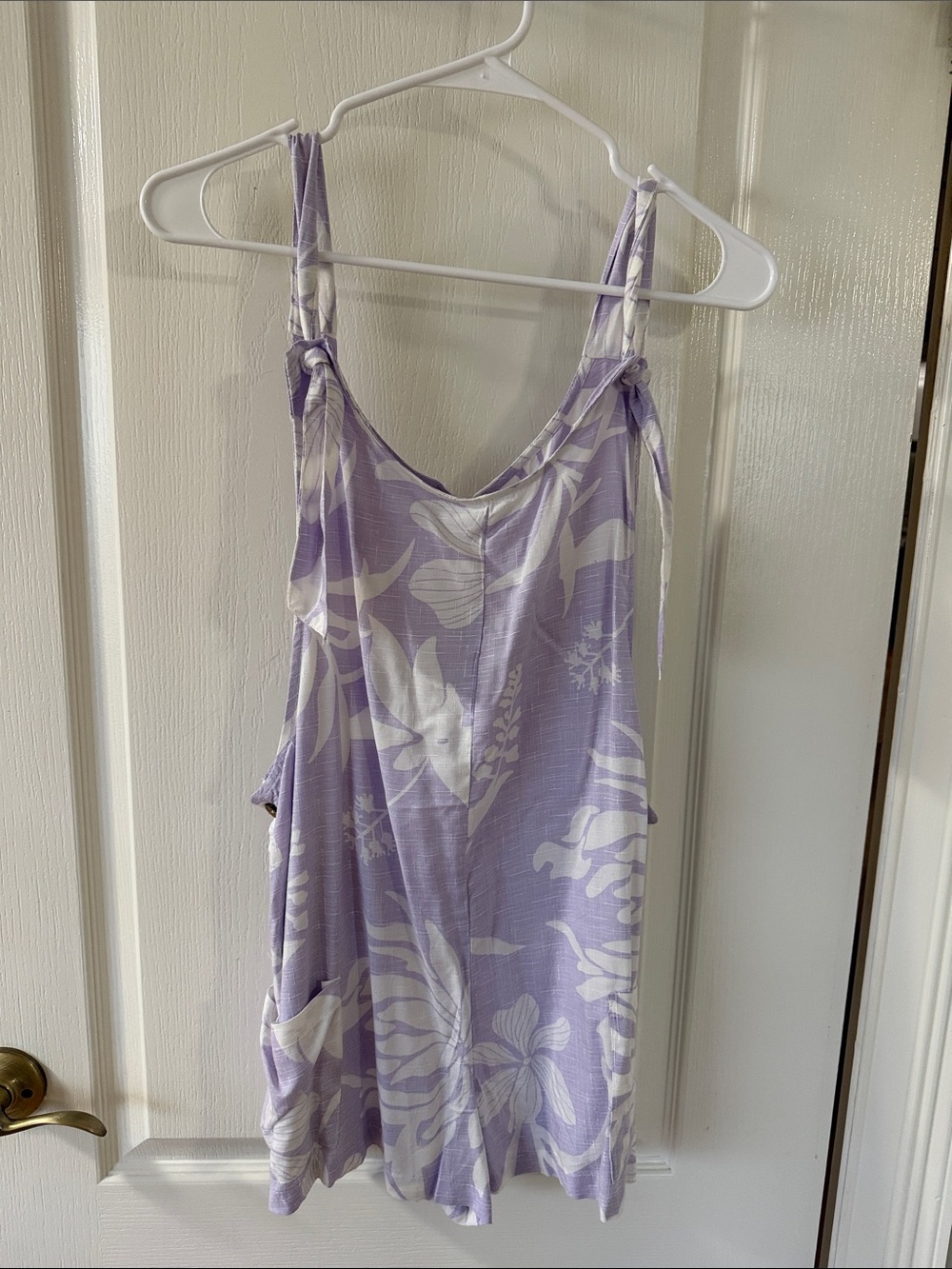 Lavender Floral Tie-Shoulder Romper with Pockets